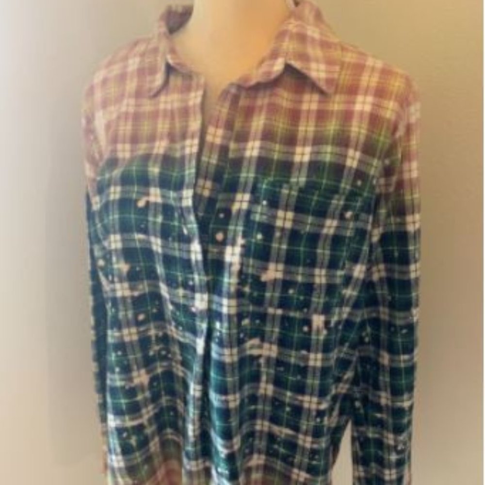 Hummingbird Shirt Tunic Plaid Bleached Size Medium